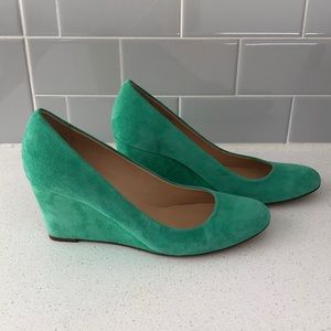 Women’s Jcrew Suede Leather Green Wedges Size 8